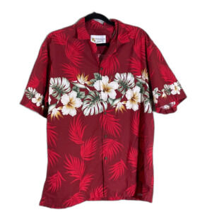 VTG Alohawears  Hawaiian Shirt Mens L Red White Hibiscus Floral Cotton Cruise US